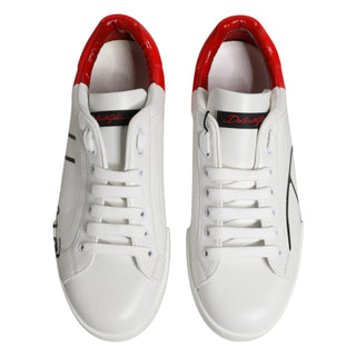 White Red Leather Logo Portofino Sneakers Shoes