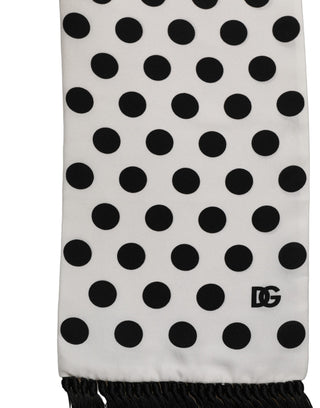 Black White Polka Dot Fringed Lace Stole Scarf