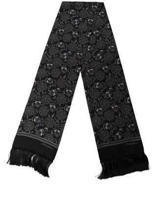 Black Silk Floral Paisley Fringed Shawl Scarf