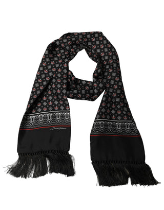 Black Silk Crown Fringed Neck Shawl Scarf