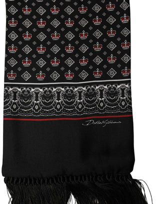 Black Silk Crown Fringed Neck Shawl Scarf