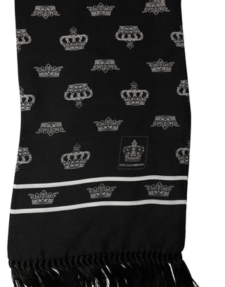Black Silk Crown Fringed Neck Shawl Scarf