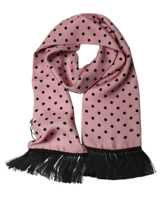 Pink Polka Dot Silk Fringed Lace Stole Scarf