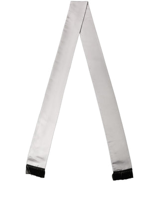 Light Gray Satin Silk Fringed Lace Stole Scarf