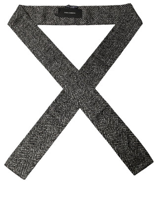 Black White Herringbone Tweed Shawl Scarf