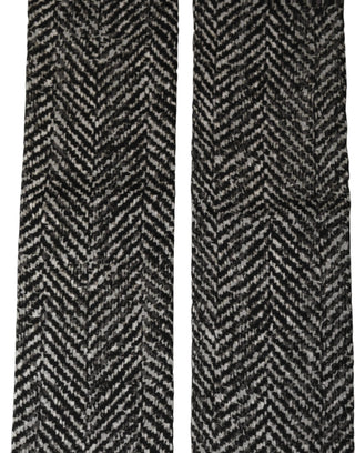 Black White Herringbone Tweed Shawl Scarf