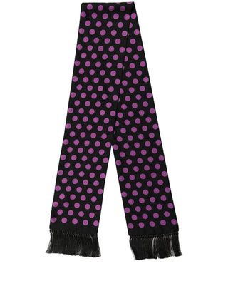 Men Black Purple Polka Dot Fringed Lace Stole Scarf