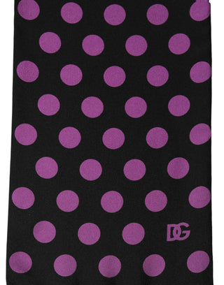 Men Black Purple Polka Dot Fringed Lace Stole Scarf