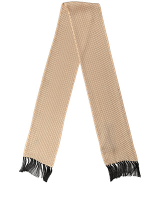 Beige Silk Dotted Fringed Neck Shawl Scarf