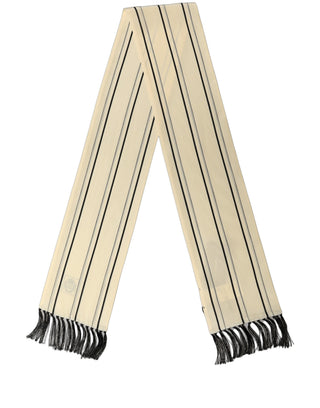 Beige Silk Striped Fringed Neck Shawl Scarf