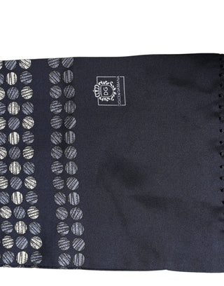 Men Navy Blue Geometric Dot Silk Fringed Neck Shawl Scarf