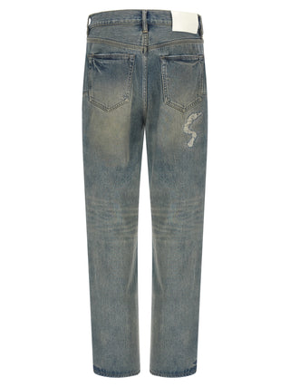 Gray Cotton Straight-Leg Jeans