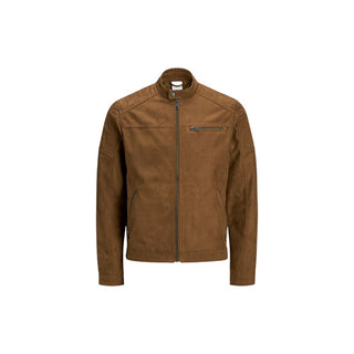Beige Artificial Leather Full-Length Jacket