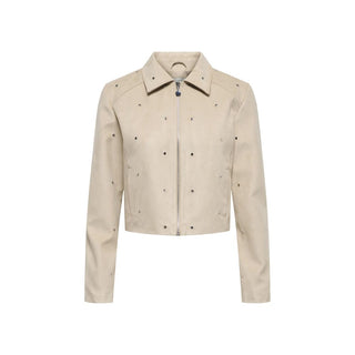 Beige Polyester Leather Jacket