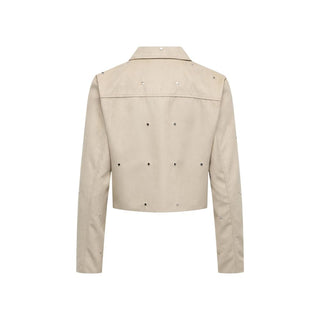 Beige Polyester Leather Jacket