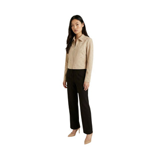 Beige Polyester Leather Jacket