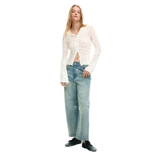 Cream Viscose Long Sleeve T-Shirt