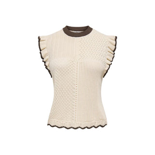 Beige Cotton Sleeveles T-Shirt