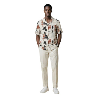 Beige Cotton Casual Pants