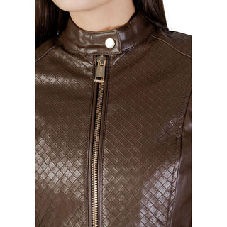 Brown Polyethylene Biker Jacket