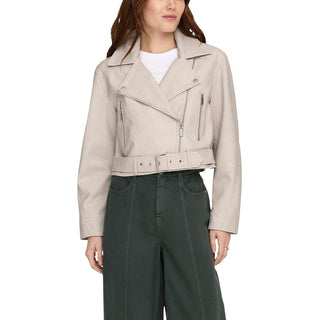 Beige Recycled Polyester Biker Jacket