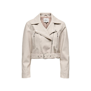 Beige Recycled Polyester Biker Jacket
