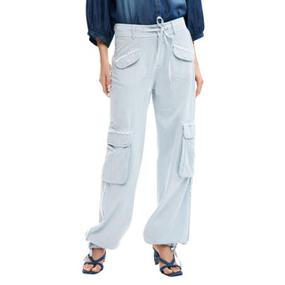 Blue Cotton Casual Pants