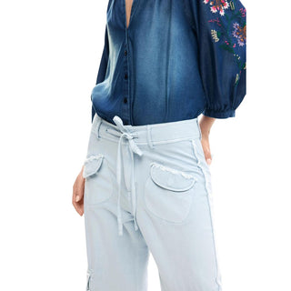 Blue Cotton Casual Pants