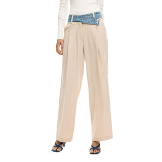 Beige Viscose Flared Pants