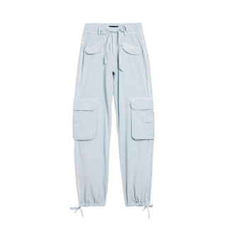 Blue Cotton Casual Pants