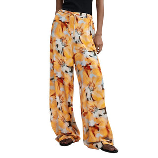 Orange Viscose Casual Pants