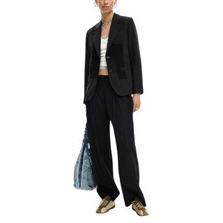 Black Polyester Casual Pants