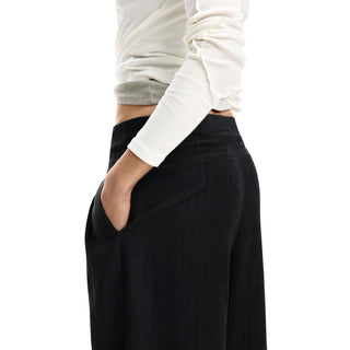 Black Polyester Casual Pants