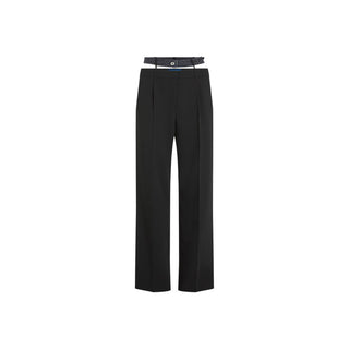 Black Polyester Casual Pants