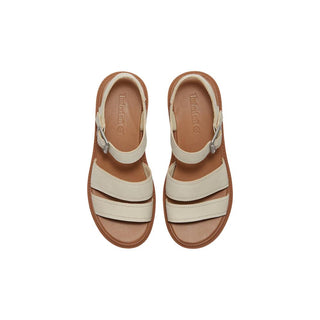 Beige Leather Platform Sandals