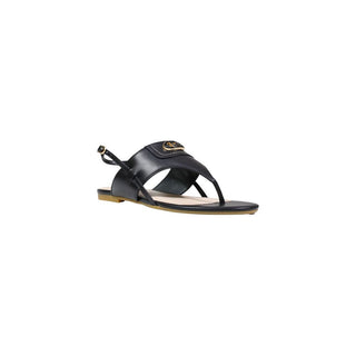 Black Leather Flat Sandals