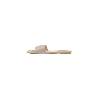 Beige Leather Flat Sandals