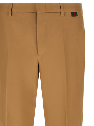 Beige Cotton Casual Pants