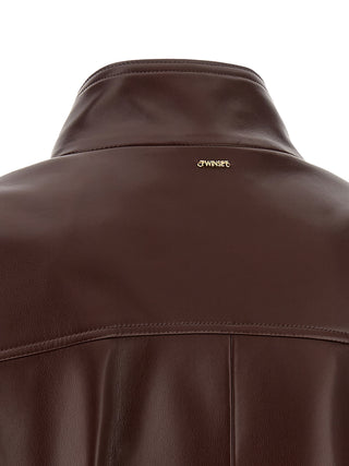 Brown Polyester Leather Jacket