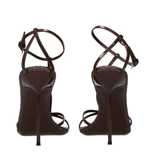Brown Leather Stiletto Heel Sandals