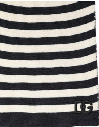 Black White Stripes Silk Knitted Shawl Scarf