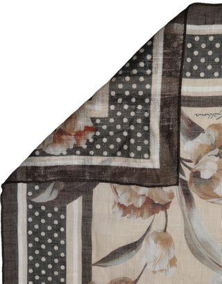 Men Beige Floral Linen Square Foulard Scarf
