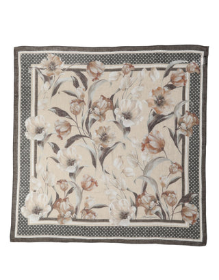 Men Beige Floral Linen Square Foulard Scarf