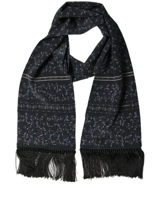 Blue Floral Silk Fringed Neck Shaw Scarf