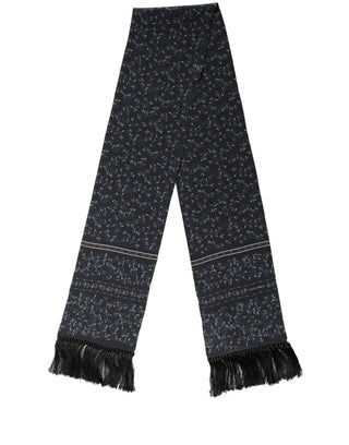 Blue Floral Silk Fringed Neck Shaw Scarf
