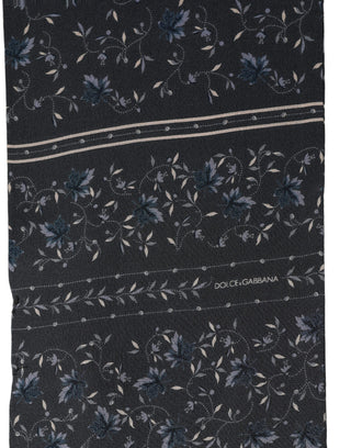Blue Floral Silk Fringed Neck Shaw Scarf
