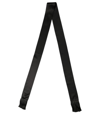 Black Satin Silk Skinny Fringed Shawl Scarf