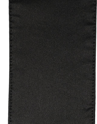 Black Satin Silk Skinny Fringed Shawl Scarf