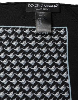Black Silk Geometric Handkerchief Pocket Scarf