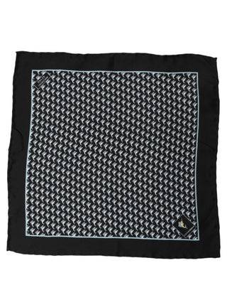 Black Silk Geometric Handkerchief Pocket Scarf